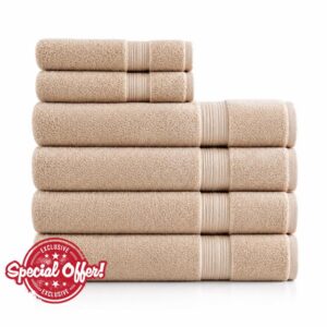 Ultrasoft Spa Bundle – 100% Long Staple Premium Cotton | 600 GSM Ultra Soft Bath Towel | Refined Terry Weave for High Absorbency & Quick Dry (Sand