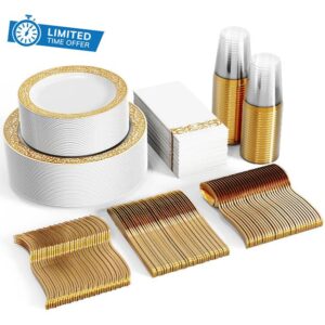 FOCUSLINE 350 Ct Gold Dinnerware Set for 50 Guests
