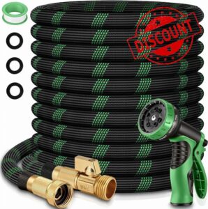 50 ft Flexible Garden Hose with 10 Spray Nozzle-Heavy Duty Superior Strength 96D Material Garden hoses -5-Layer PTE Latex Core - Lightweight Water hoses- Extra Strong Brass Connectors Garden hose