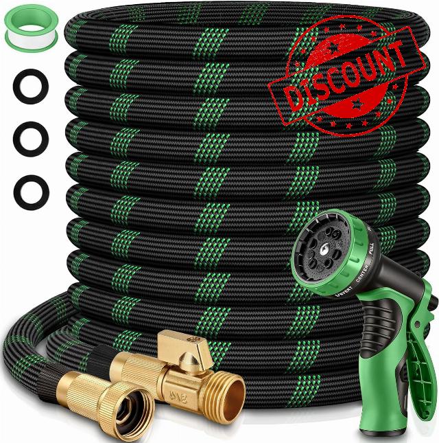 50 ft Flexible Garden Hose with 10 Spray Nozzle-Heavy Duty Superior Strength 96D Material Garden hoses -5-Layer PTE Latex Core - Lightweight Water hoses- Extra Strong Brass Connectors Garden hose