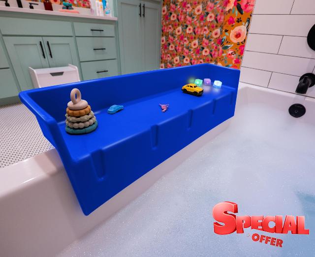 Tub Topper® Bathtub Splash Guard & Bath Shelf for Kids – Toddler Bath Tray