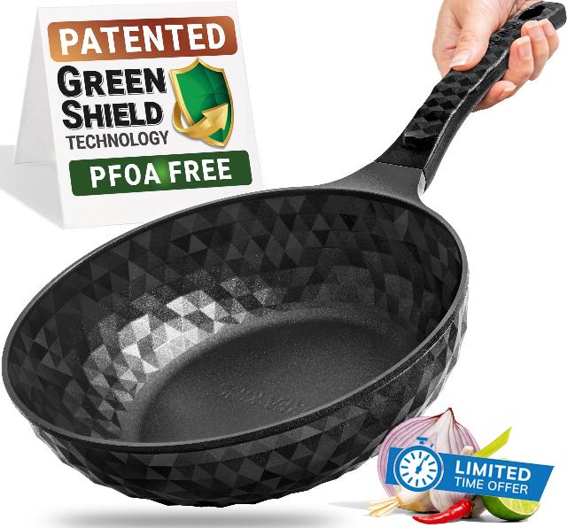 Diamond X Premium Non Stick Wok Pan - 11" Large Flat Bottom Chinese Wok - Woks & Stir-fry Pans Nonstick - Titanium-Coated 8-Layered Korean Engineered Skillet for Frying
