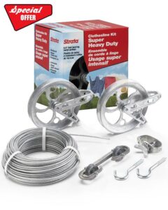 Strata Clothesline Outdoor Super Heavy Duty Kit - 150ft Galvanized Wire Silver PVC Coating