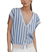 HangNiFang Womens Summer Knit Cardigan Vest V Neck Cap Sleeve Golden Button Sweater Tops