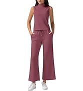 Casly Lamiit Women's Summer 2 Piece Outfits Mock Neck Tank Top Cropped Wide Leg Pants Lounge Sets...