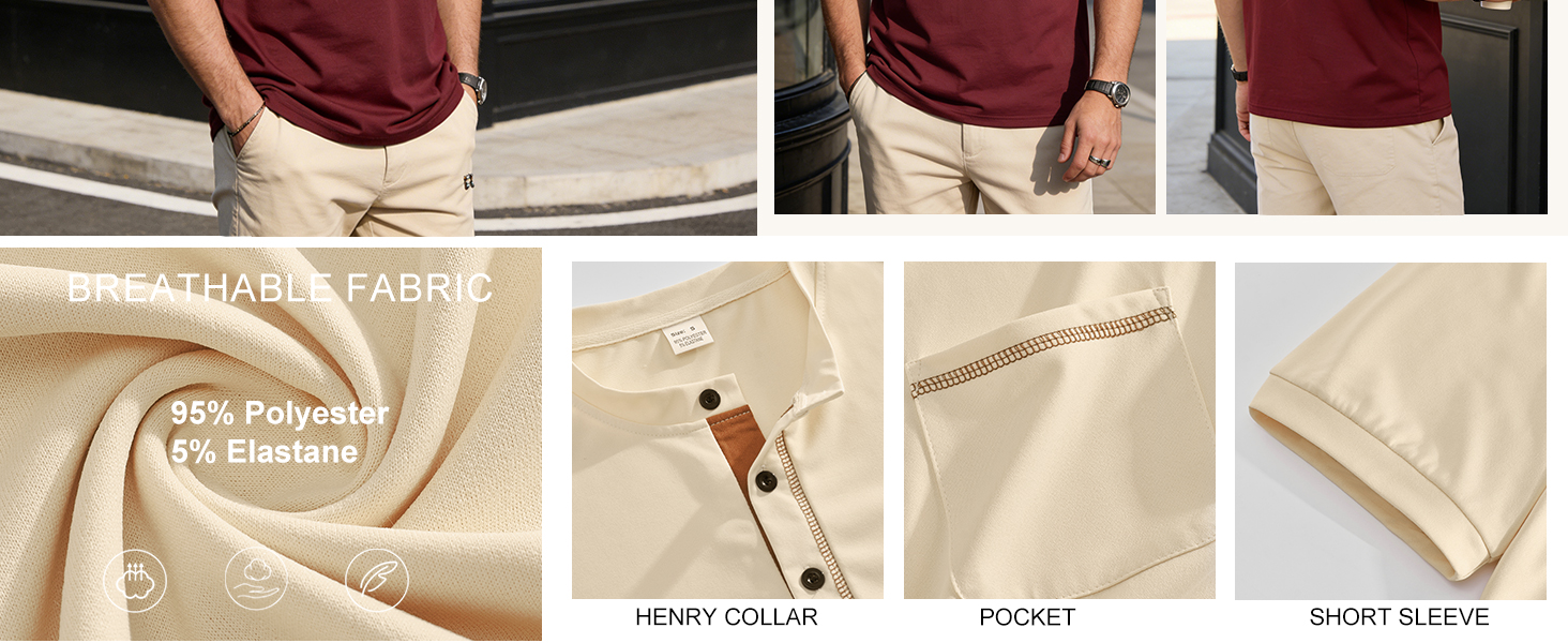 Men's Henley Shirt Short Sleeve T-Shirt Casual Pullover Summer Lightweight Tee Shirts with Button