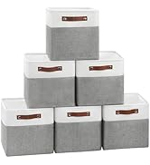 Patvingot Collapsible Fabric Cube Storage Bins 11x11×11, Pack of 6 Closet Basket Boxes with PU Ha...