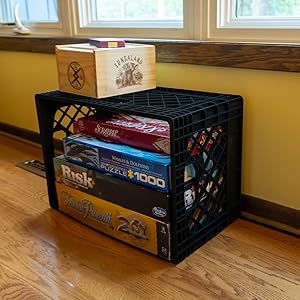 milk crate, dairy box, plastic storage tote, trunk organizer, sports equipment
