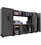 Torin Garage Storage Cabinets System, 8-Pcs Workshop Cabinet Set in Black, Included Steel Cabinet...