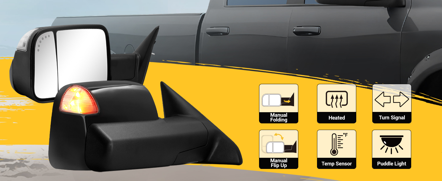 2009-2018 painted black dodge tow mirror