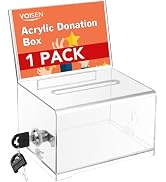 VOISEN 1 Pack Acrylic Donation Box with Lock, Clear Ballot Box with Sign Holder, Suggestion Box f...