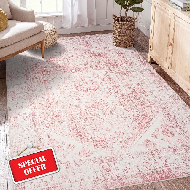 3x5 Washable Pink Area Rug