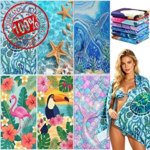 Remagr 6 Pcs Oversized Microfiber Beach Towels Bulk 60"x 28" Extra Large Quick Dry Absorbent Sand Free Towels for Adults