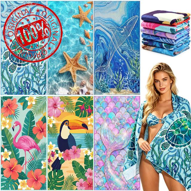 Remagr 6 Pcs Oversized Microfiber Beach Towels Bulk 60"x 28" Extra Large Quick Dry Absorbent Sand Free Towels for Adults