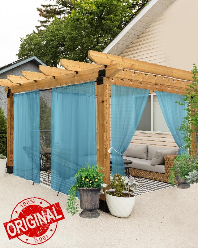 HolidayIdeas All Weather Outdoor Patio Curtains 6 Pcs Linen Look Rod Pocket Sheer Outdoor Curtains for Pool Side