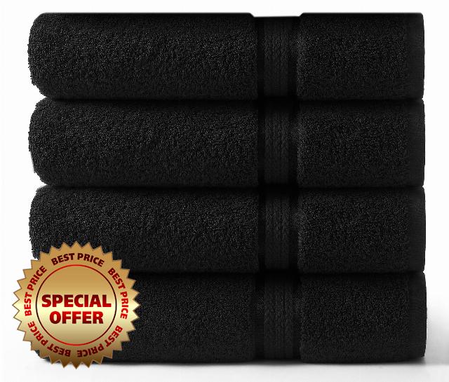 COTTON CRAFT Ultra Soft Bath Towels - 4 Pack Extra Large Bath Towel Set - Oversized 30x54 - Absorbent Everyday Luxury Hotel Spa Gym Shower Beach Pool Camp Travel Dorm - 100% Cotton - 580 GSM - Black