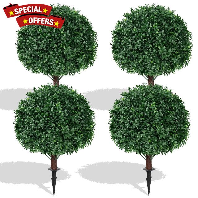 4Pack Artificial Boxwood Topiary Ball Trees