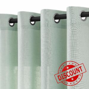 Aqua Green Linen Curtains 84 Inch Length 2 Panels for Living Room Bedroom
