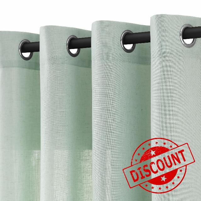 Aqua Green Linen Curtains 84 Inch Length 2 Panels for Living Room Bedroom
