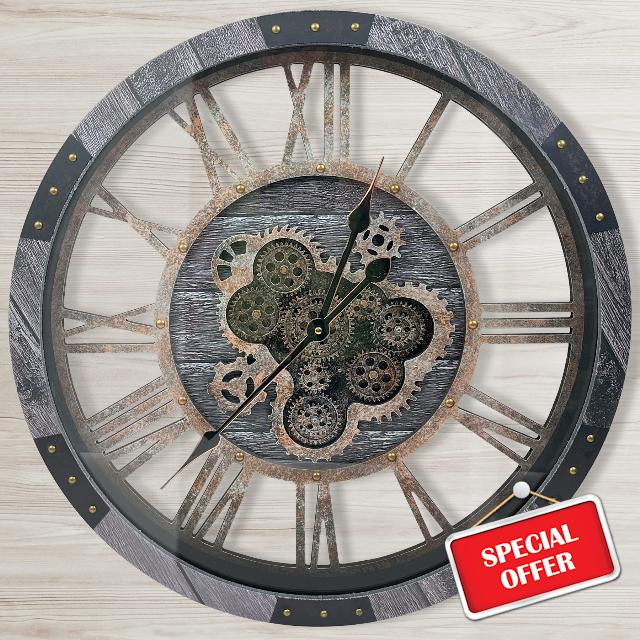 24" Large Wall Clock with Moving Gears