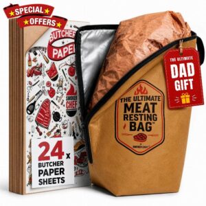 The Ultimate Meat Resting Bag™ - 21" Brown Heavy-Duty Insulated BBQ Blanket for Resting Meat - BBQ Blanket for Brisket - 24 x Butcher Paper Sheets - Leakproof - Father’s Day Gift for Dad