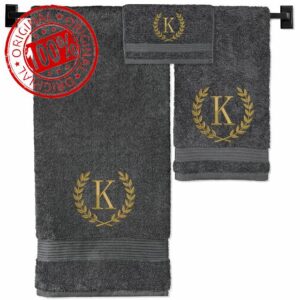 Bathroom Towel Set | Monogrammed Grey Bathroom Towels | Luxury Cotton Turkish Towels Personalized Gifts | Set of 3 | Embroidered in USA | Choose Set Color | A - Z