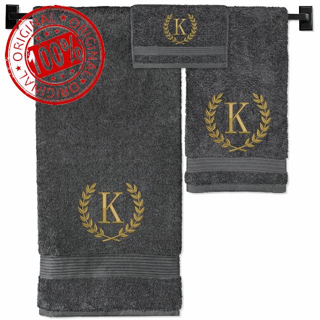 Bathroom Towel Set | Monogrammed Grey Bathroom Towels | Luxury Cotton Turkish Towels Personalized Gifts | Set of 3 | Embroidered in USA | Choose Set Color | A - Z