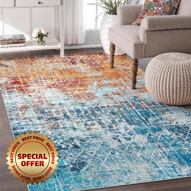 Zealude Abstract Washable Living Room Rug 5x7