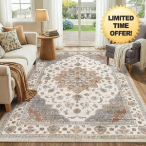 WITSHOCK 5x7 Area Rug Living Room Rugs: Washable Vintage Floral Soft Thin Carpet
