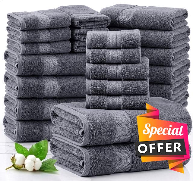 LANE LINEN 100% Cotton Bath Towels Set - 24 PCs - Durable