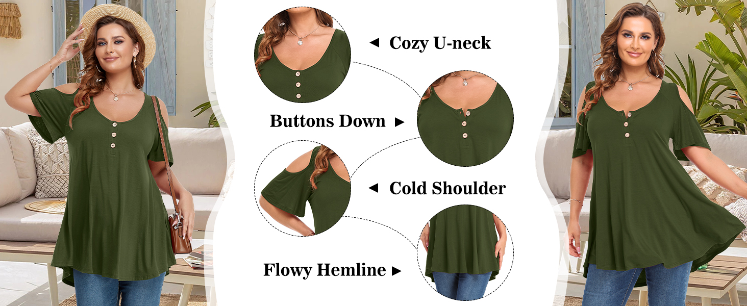 cute loose fit flowy army green tops for women