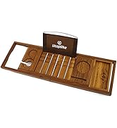 Utoplike Bamboo Bathtub Caddy Tray Bath Tray for Tub, Adjustable Bathroom Bathtub Organizer with ...