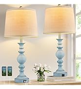 SRJJRS Farmhouse Table Lamps for Living Room Set of 2, Rustic Table Lamp with USB Ports, 28" Tall...