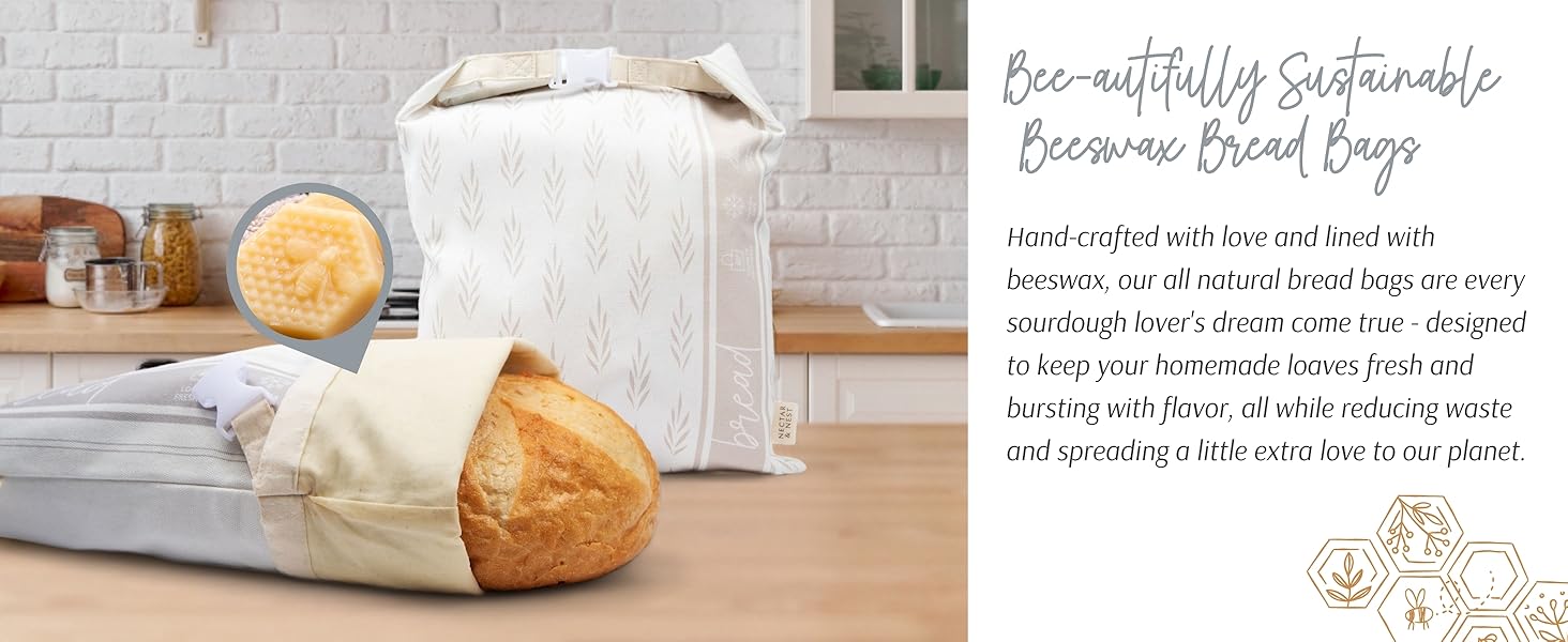 Bee-autifully sustainable beeswax bread bags for homemade bread, sourdough, fresh bread