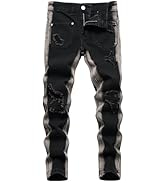 Anbreuinron Boy's Skinny Fit Ripped Destroyed Distressed Fashion Denim Jeans Pants