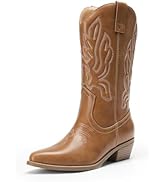 DREAM PAIRS Women's Cowboy Boots Mid Calf Cowgirl Boots Embroidery Stitched Western Boots