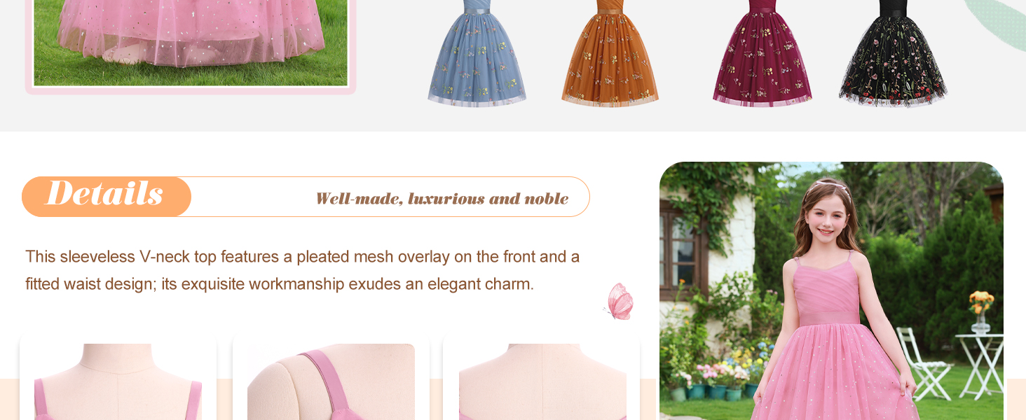 Little Girls Wedding Flower Girl Dress Formal Floral Embroidery Tulle Dress