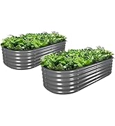 A ANLEOLIFE 2 Set L-Shaped Galvanized Raised Garden Beds Outdoor,74x74x18in Large Metal Planter B...