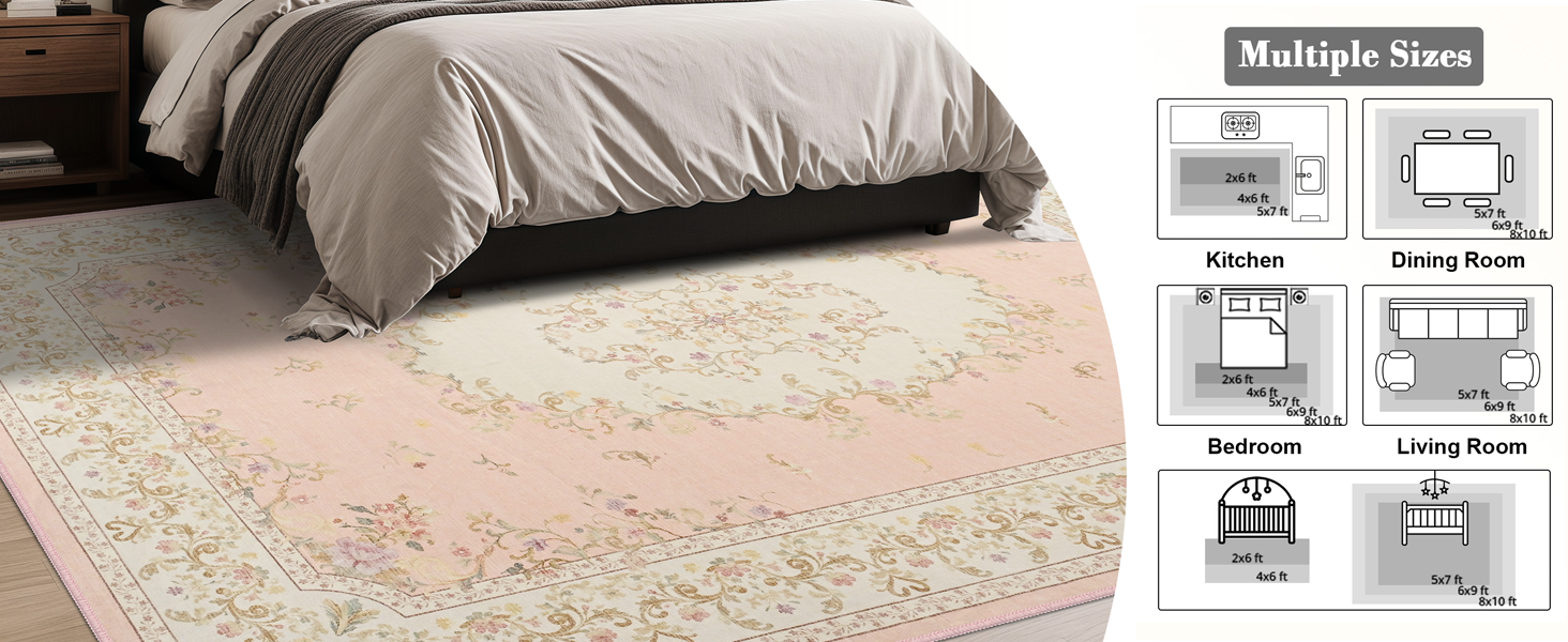 4x6 Washable Rugs Area Rugs Living Room Bedroom Carpets pink Dining Room Non Slip