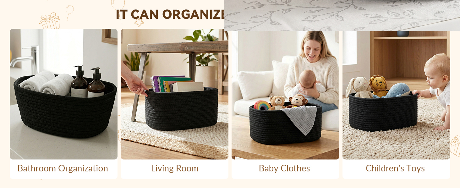 Small Woven Baskets for Organizing, Cotton Rope Storage Bins with Handle, Empty Gift Basket Kit