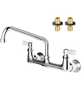 Commercial Sink Faucet,TOLSUNY Commercial Kitchen Faucet Wall Mount with Pre Rinse Sprayer,Wall M...