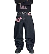 DFGIGT Mens Wide Leg Baggy Jeans Hip Hop Floral Embroidered Casual Loose Fit Skater Denim Pants S...
