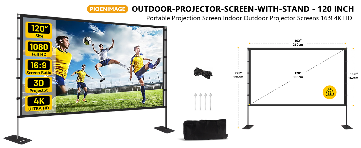 PIOENIMAGE 120 inch Outdoor Projector Screen with Stand