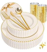 180pcs Pink Plastic Plates with Gold Beads,Elegant Heavy Duty Disposable Plates,Pink and Gold Din...