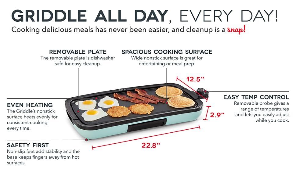 Griddle, Electric Griddle, Removable Plates, Breakfast, Eggs, Pancakes, Burgers, Steak, Dinner