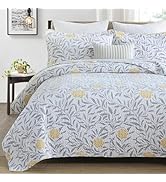 Homzard Cotton King Size Quilt Set,Purple Beige Quilted Comforter,Striped Floral Pattern Bedding ...