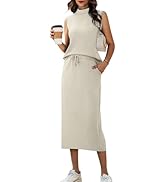 Casly Lamiit Women's 2 Piece Set Summer Casual Sleeveless Mock Neck Top Midi Skirts Lounge Travel...