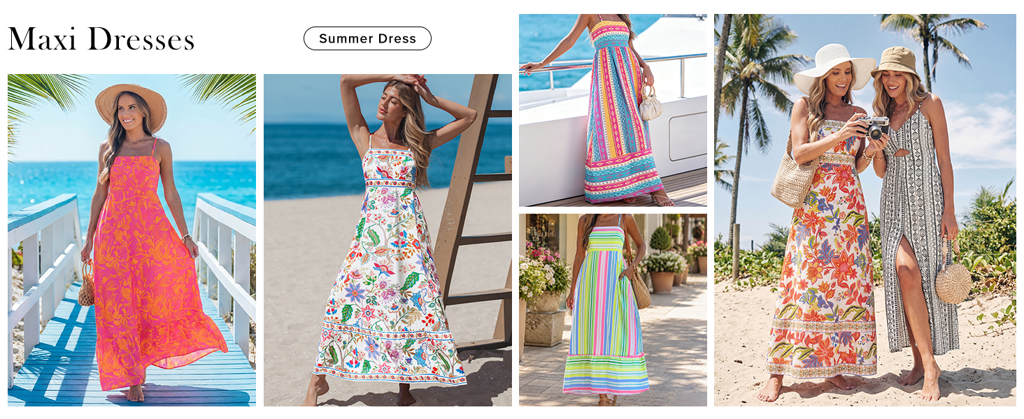 Popvil A-Line Flowy Long Dress for Beach Vacation Wedding Party