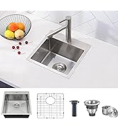 Comllen 15”x15” Black Drop In Bar Sink, Stainless Steel Small Kitchen Sink Single Bowl, Gunmetal ...