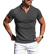 Mens V Neck t Shirts Slim Fit Muscle Polo Shirts for Men Short Sleeve Dry Fit Golf Shirts Casual ...